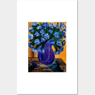 Lovely blue abstract flowers in a glass Vass Posters and Art